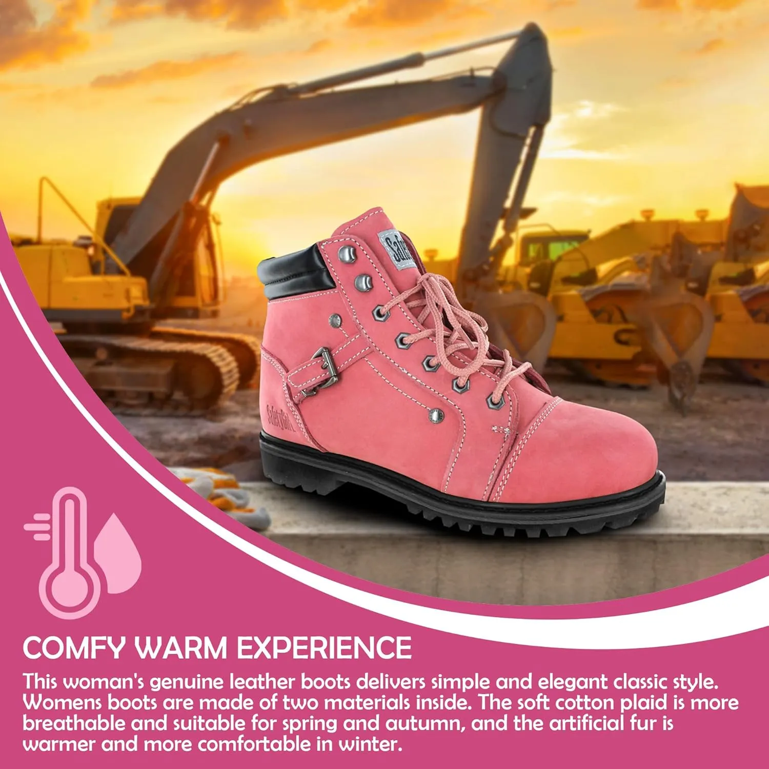 Fusion English Waterproof Work Boots - Pink Steel Toe 8M | Leather Work Boots Equipped with A Rugged Goodyear Welt Construction, Oil Resistant Outsoles and Cushioned Insoles