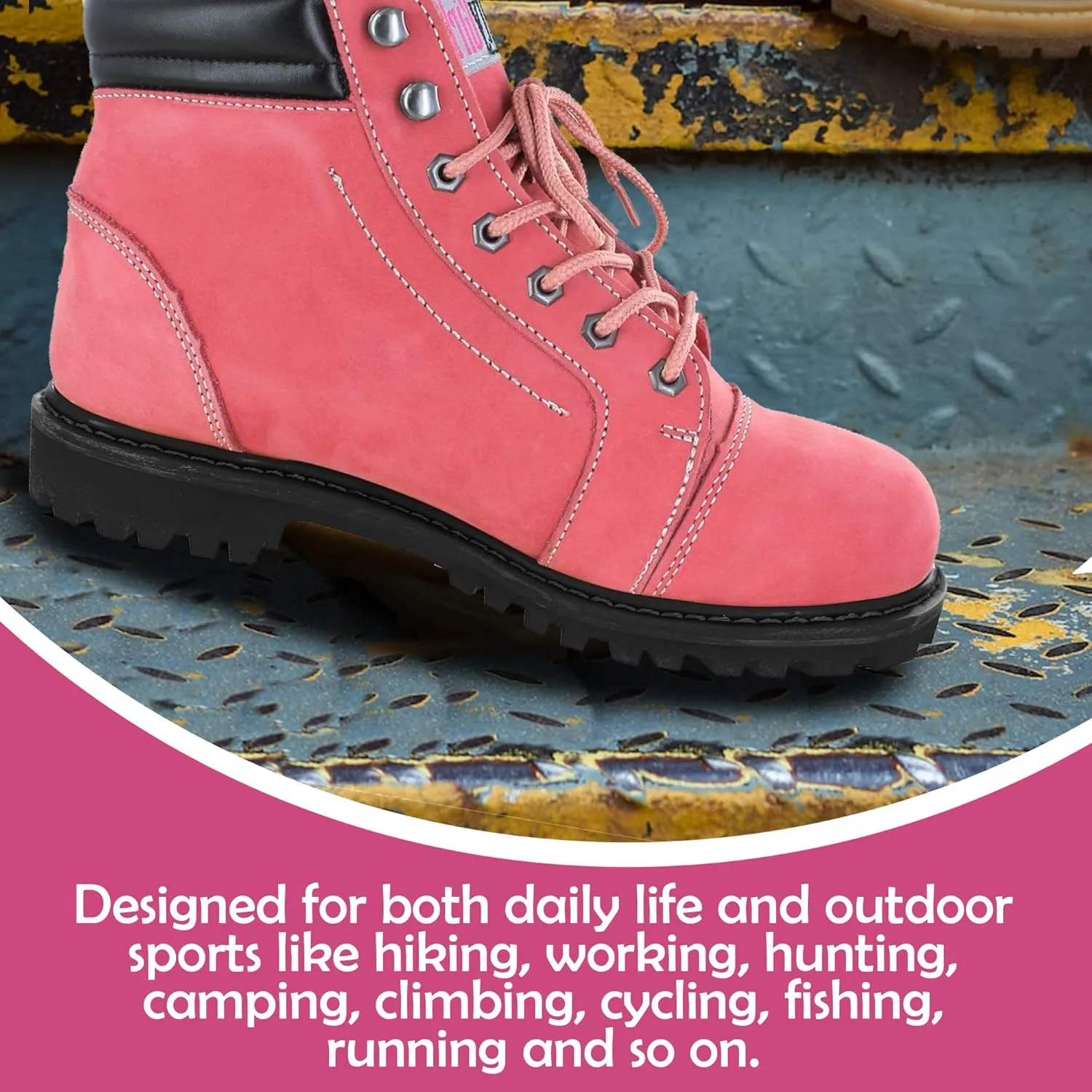 Fusion English Waterproof Work Boots - Pink Steel Toe 8M | Leather Work Boots Equipped with A Rugged Goodyear Welt Construction, Oil Resistant Outsoles and Cushioned Insoles