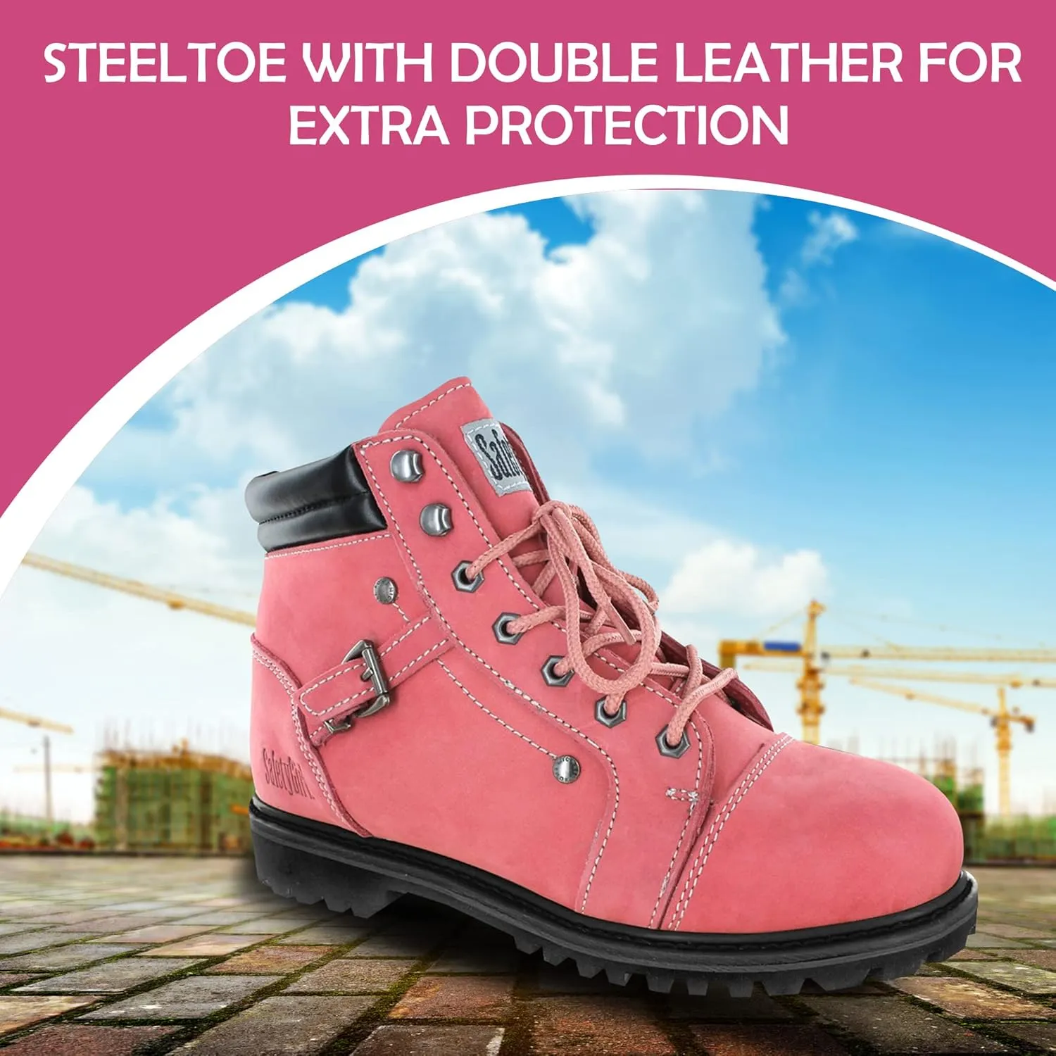 Fusion English Waterproof Work Boots - Pink Steel Toe 8M | Leather Work Boots Equipped with A Rugged Goodyear Welt Construction, Oil Resistant Outsoles and Cushioned Insoles