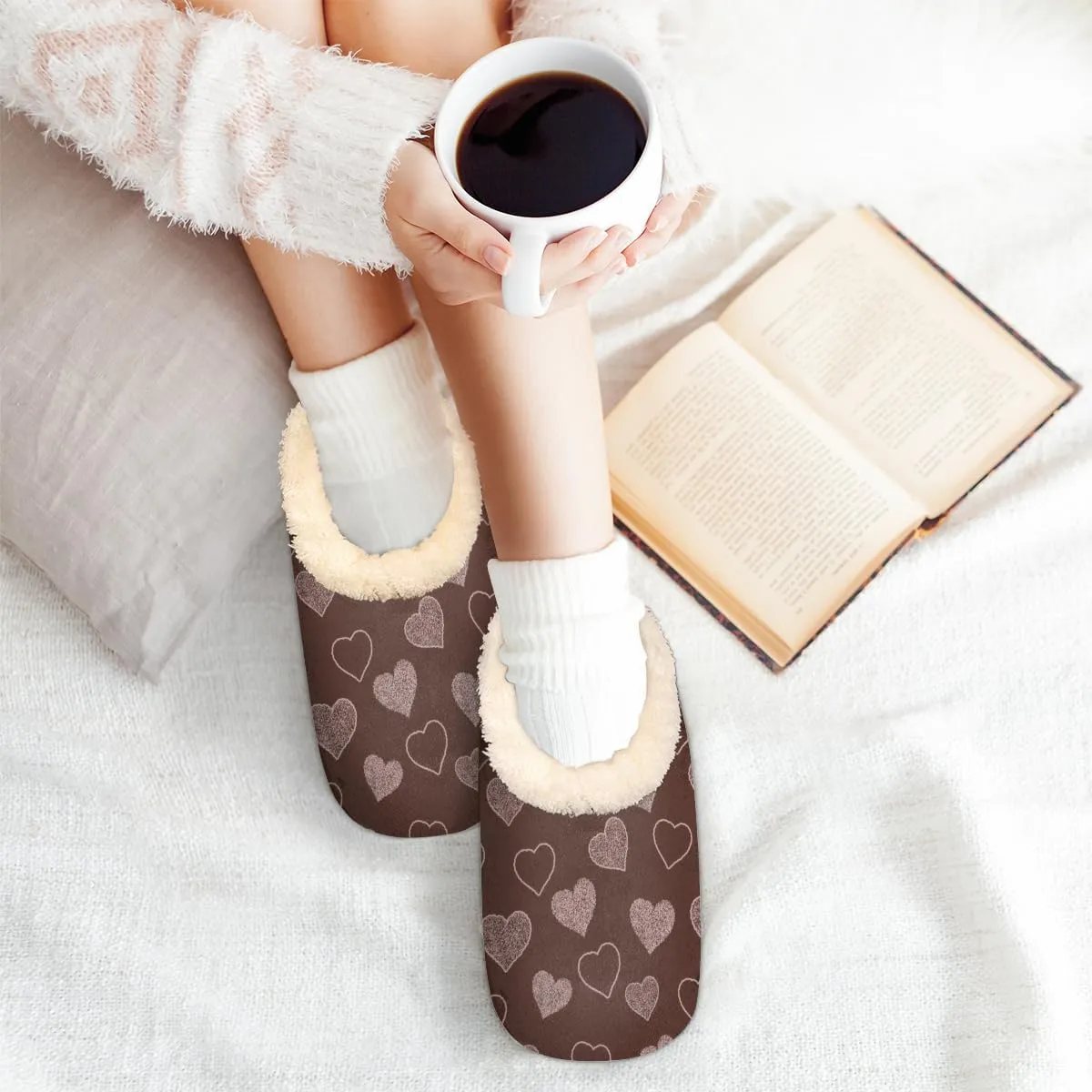 Geometric Cactus Floral Slippers for Women， Soft Cozy Warm Fuzzy Memory Foam House Slippers， Non Slip Closed Back Winter Comfy Plush Ladies House Shoes for Indoor Bedroom