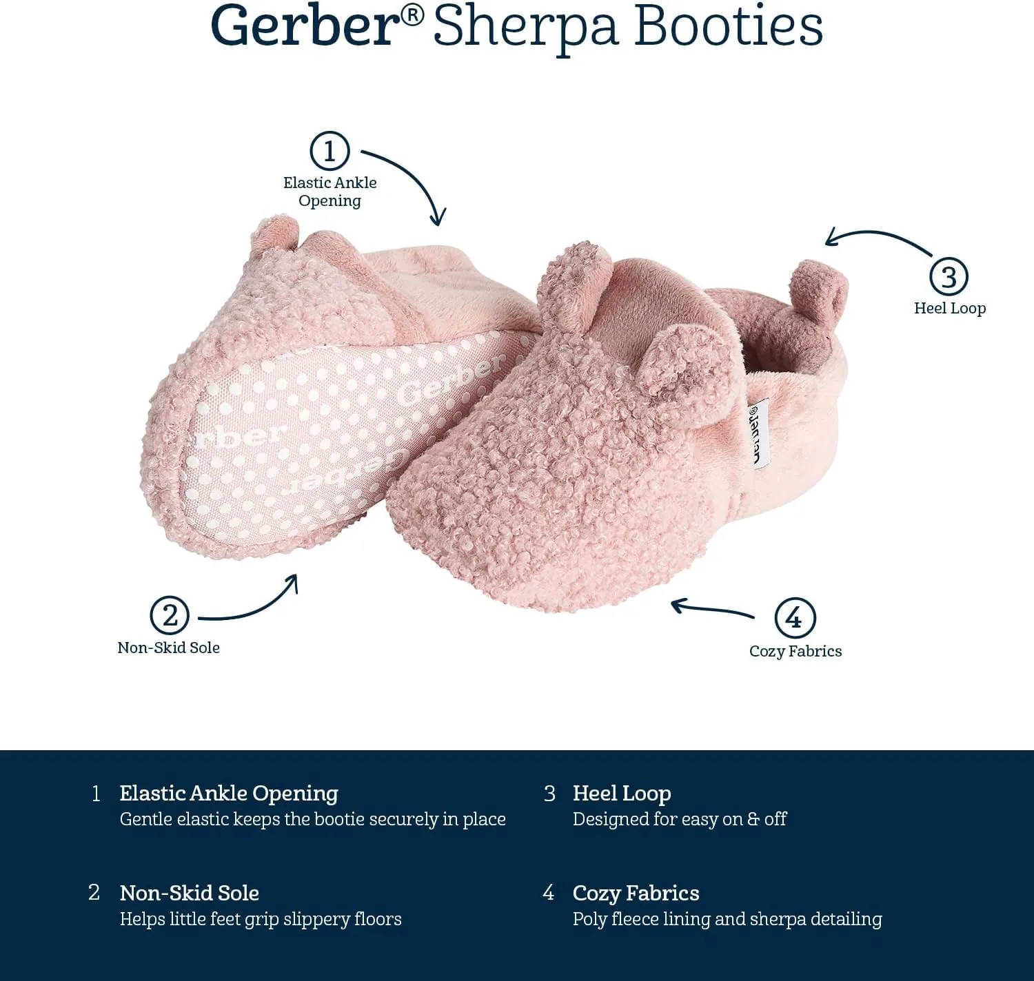Gerber Unisex-Baby Fleece Lined Non Skid Soft Slipper Booties with Ears