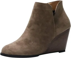 Gibobby Ankle Booties for Women Low Heel,Womens Ankle Boots Pointed Toe Faux Stacked Chunky Heels Tassels Side Zipper Booties