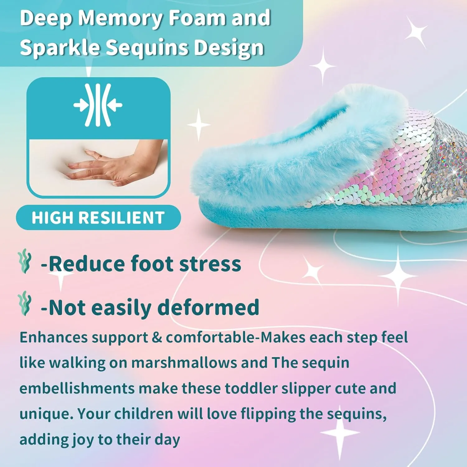 Girls Plush Sequin Slippers With Sleep Mask, Cute Faux Fur Slip-on Shoes Memory Foam House Shoes for Girls Bedroom Slippers