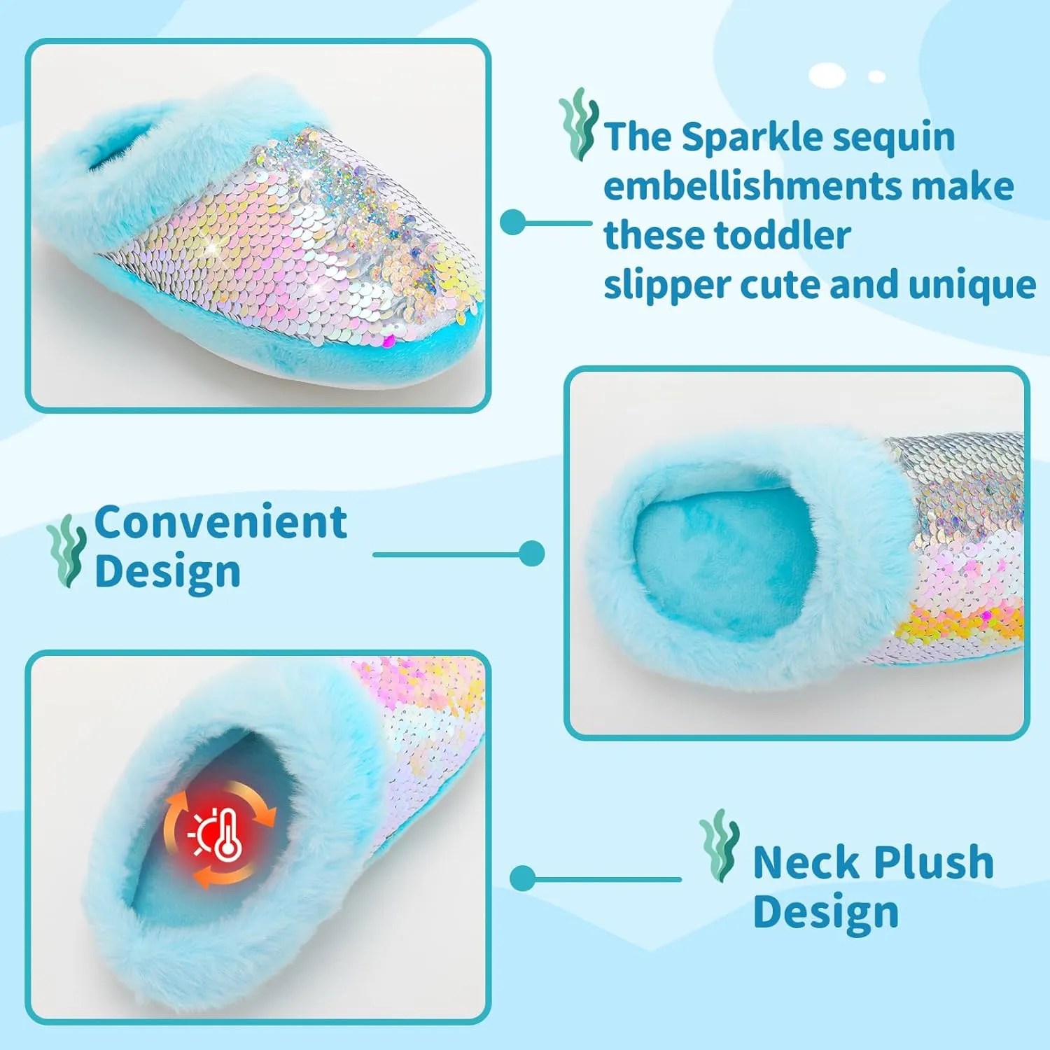 Girls Plush Sequin Slippers With Sleep Mask, Cute Faux Fur Slip-on Shoes Memory Foam House Shoes for Girls Bedroom Slippers