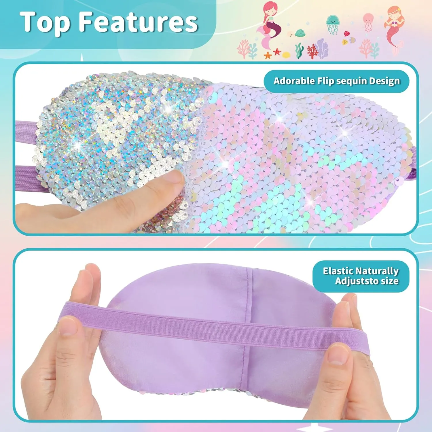 Girls Plush Sequin Slippers With Sleep Mask, Cute Faux Fur Slip-on Shoes Memory Foam House Shoes for Girls Bedroom Slippers