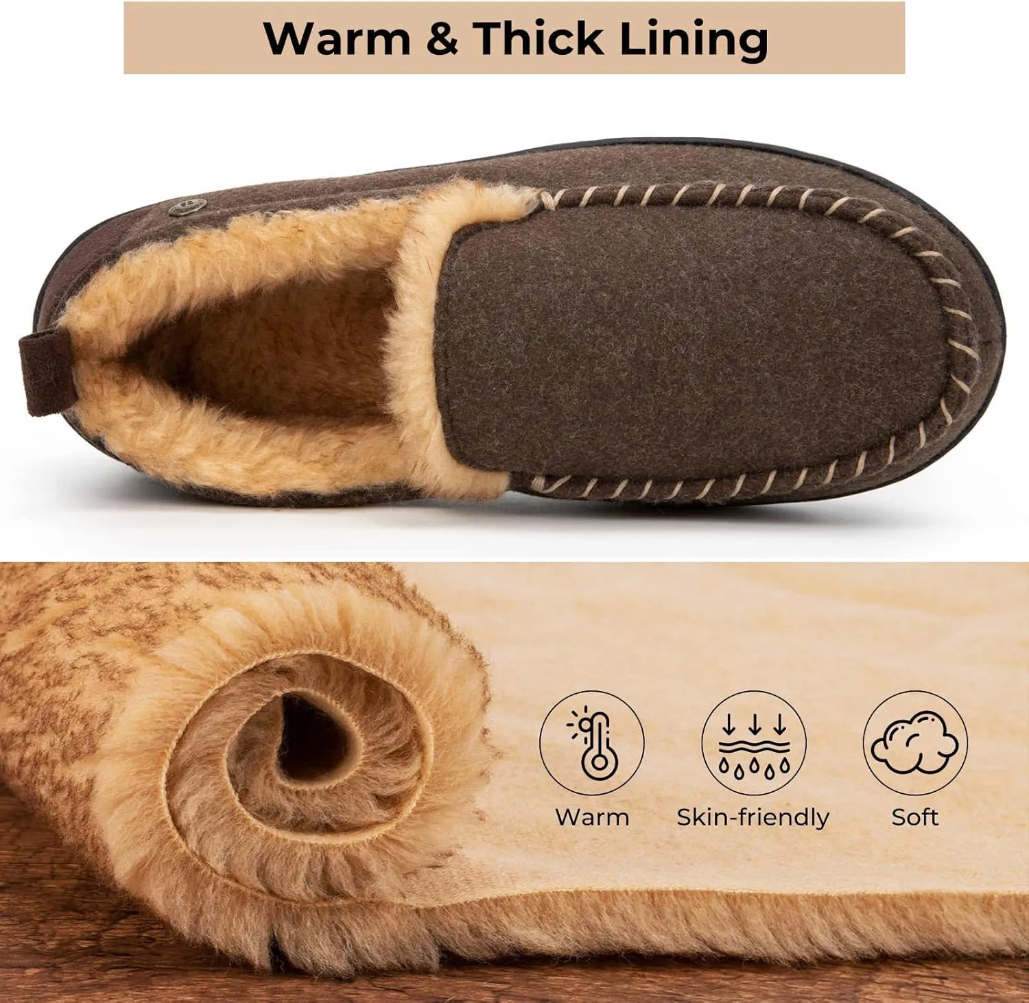 HomeTop Men's Memory Foam Moccasin Slippers, Indoor and Outdoor Warm Fuzzy Fleece House Shoes