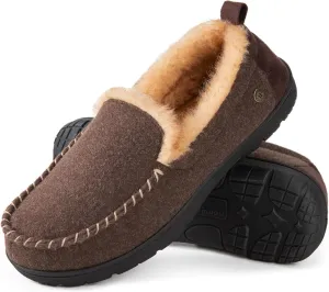 HomeTop Men's Memory Foam Moccasin Slippers, Indoor and Outdoor Warm Fuzzy Fleece House Shoes