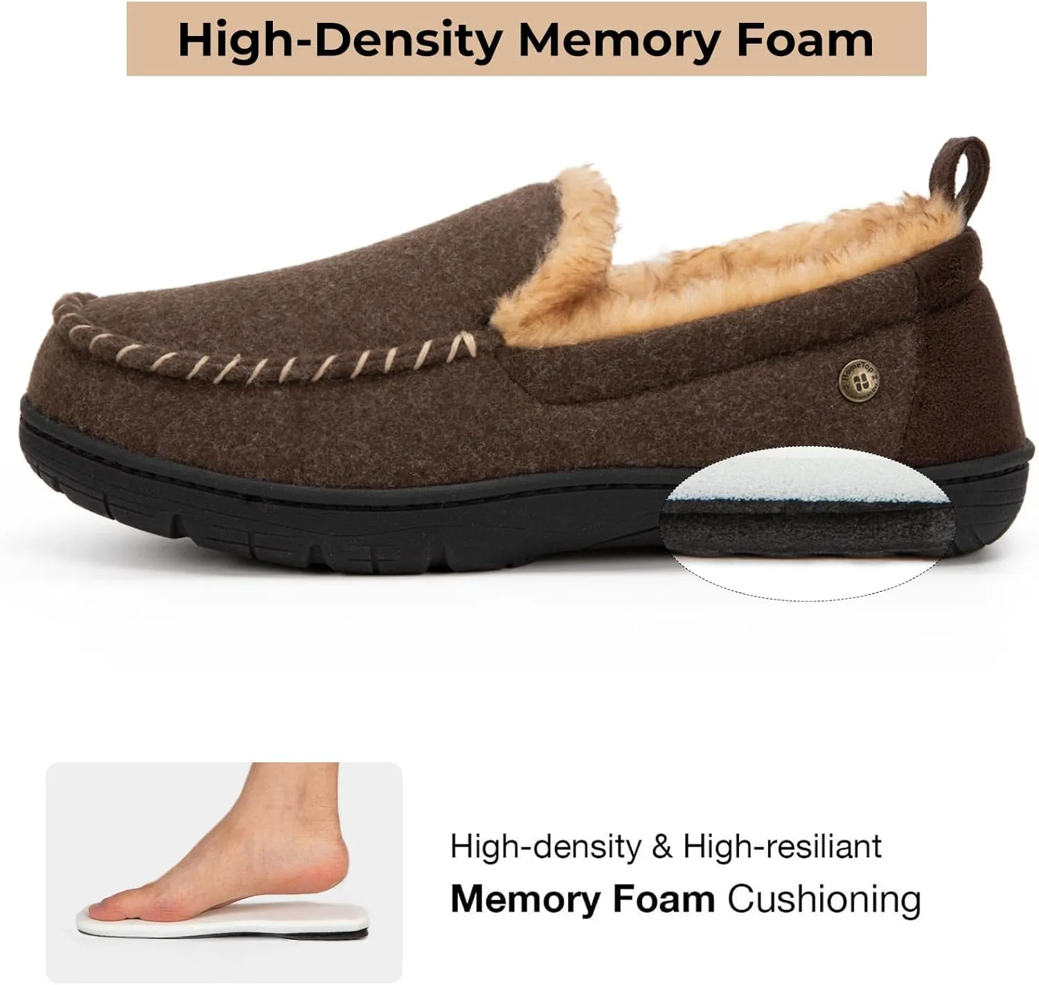 HomeTop Men's Memory Foam Moccasin Slippers, Indoor and Outdoor Warm Fuzzy Fleece House Shoes