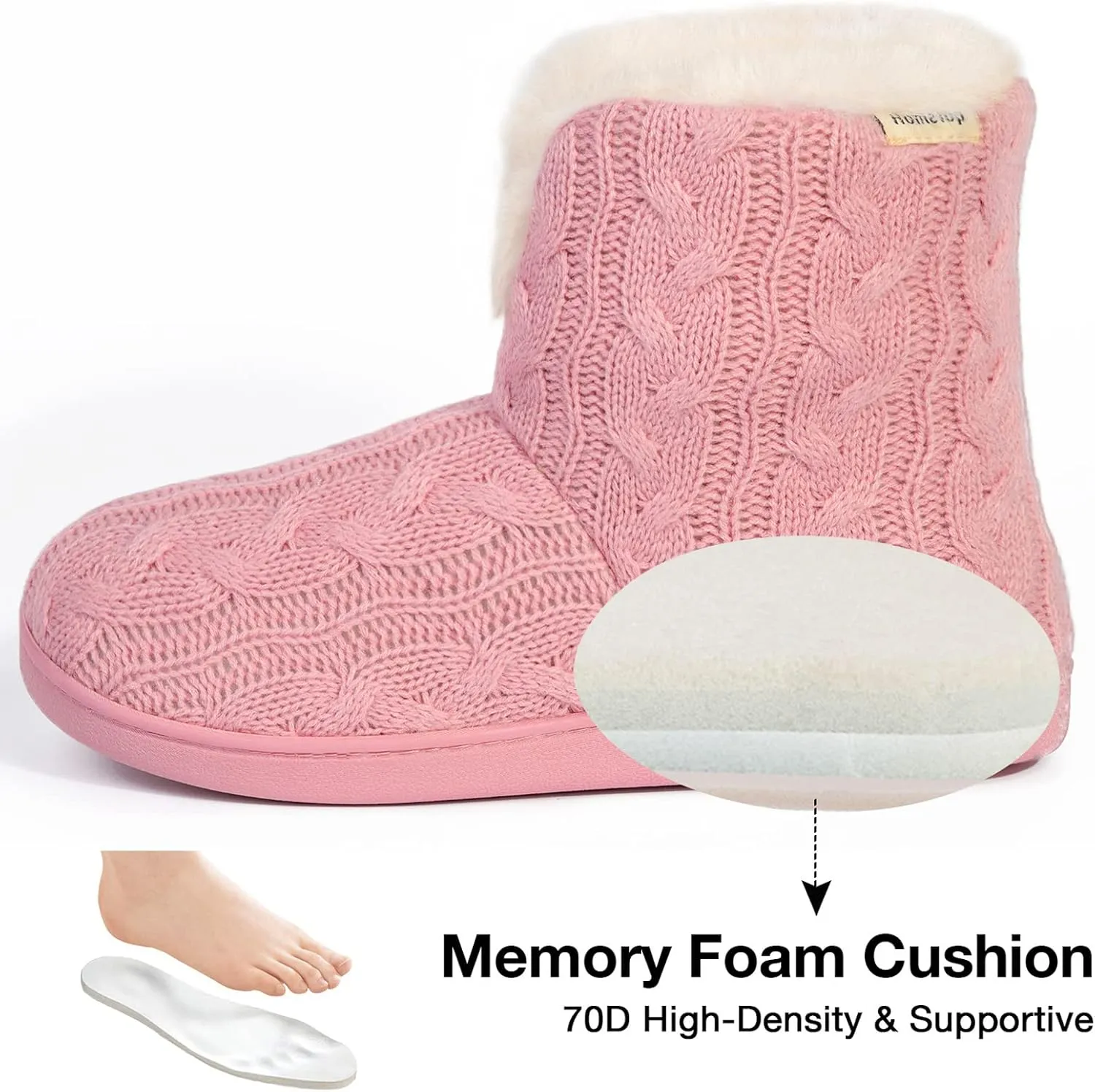 HomeTop Women's Knit Bootie Slippers Fuzzy Warm Memory Foam Indoor House Shoes
