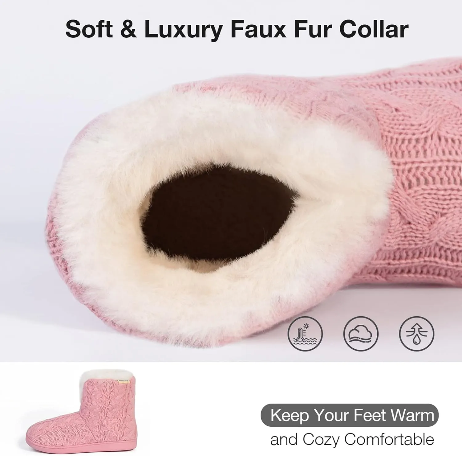 HomeTop Women's Knit Bootie Slippers Fuzzy Warm Memory Foam Indoor House Shoes