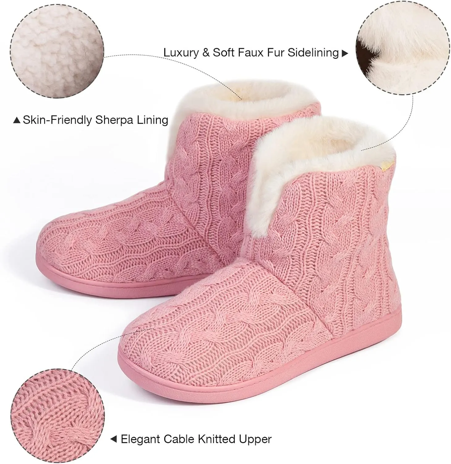 HomeTop Women's Knit Bootie Slippers Fuzzy Warm Memory Foam Indoor House Shoes