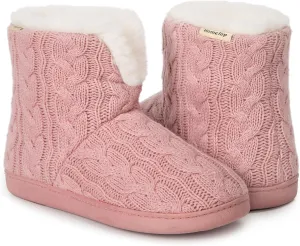 HomeTop Women's Knit Bootie Slippers Fuzzy Warm Memory Foam Indoor House Shoes