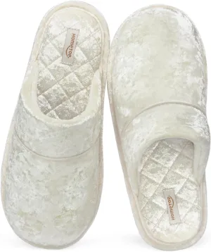 HomeTop Women's Luxury Diamond Velvet Memory Foam Scuff Slipper with Lightweight Rubber Sole