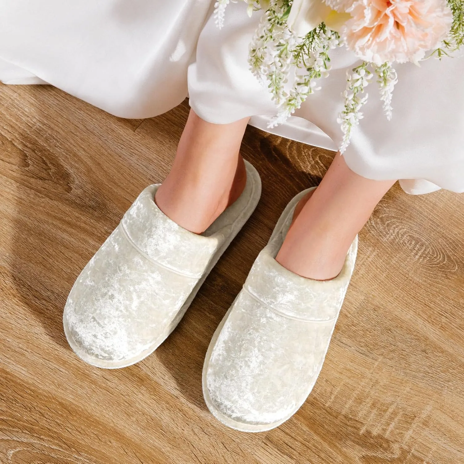 HomeTop Women's Luxury Diamond Velvet Memory Foam Scuff Slipper with Lightweight Rubber Sole