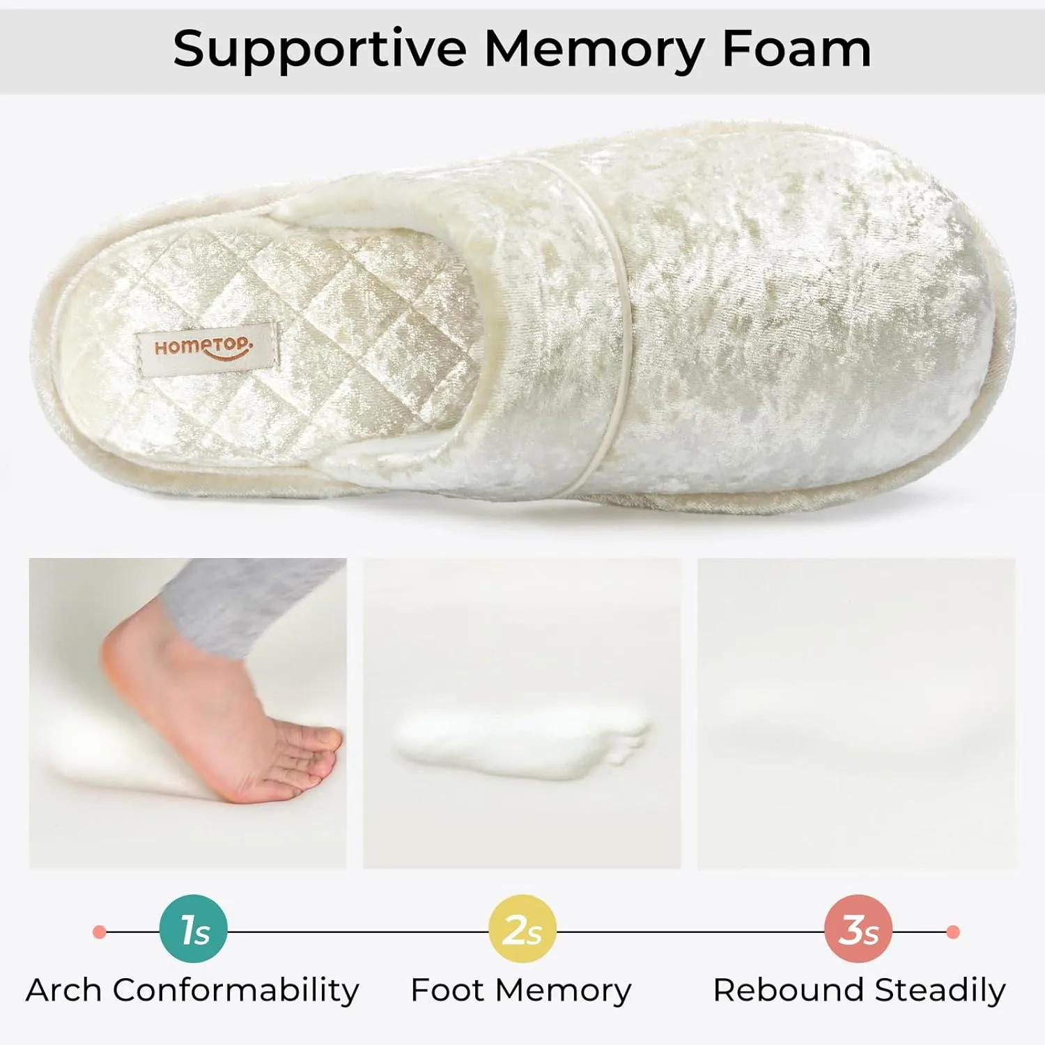 HomeTop Women's Luxury Diamond Velvet Memory Foam Scuff Slipper with Lightweight Rubber Sole