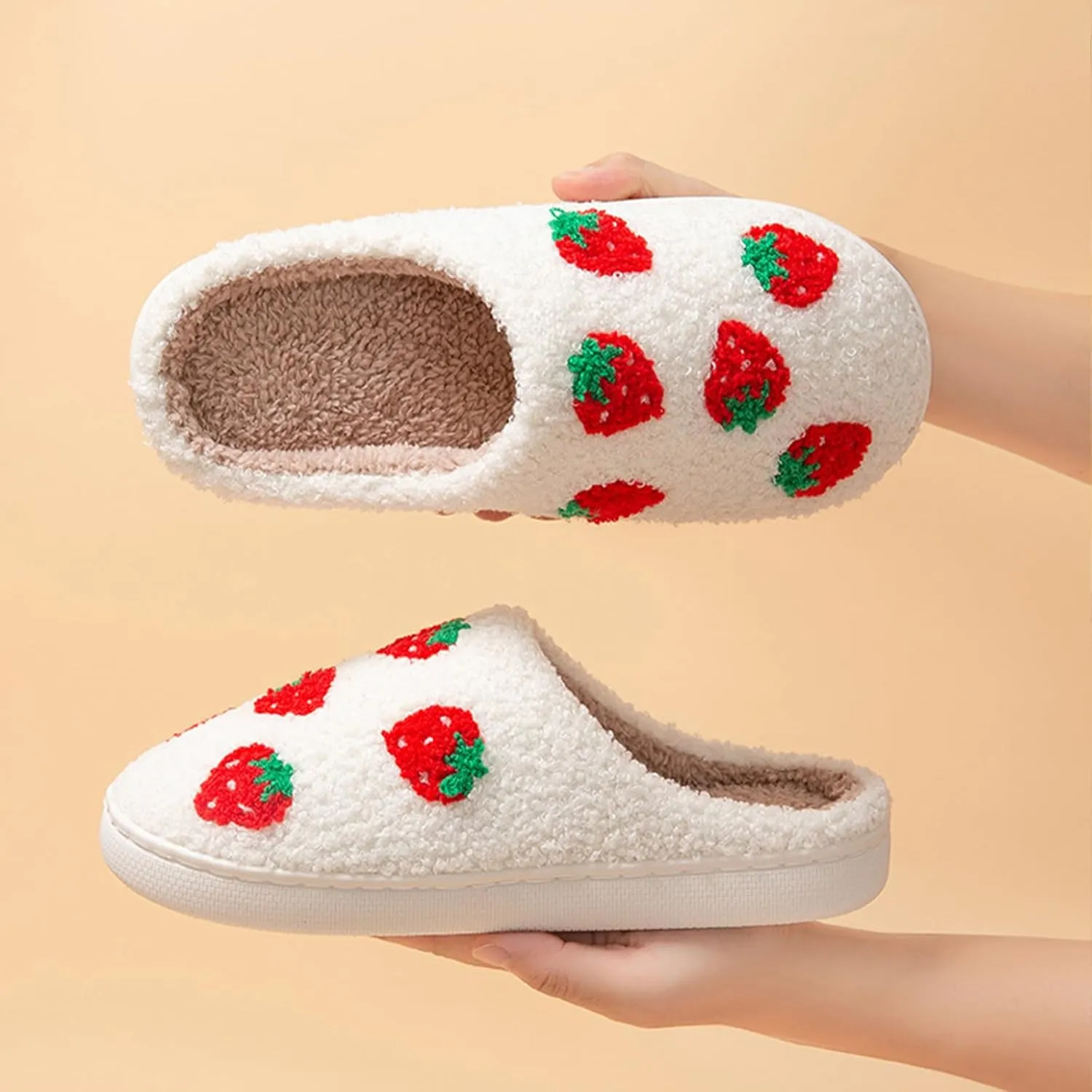 House Slippers for Women, Fruit Slipper with Strawberry Pineapple Flower Heart, Adult House Shoes with Checker Rainbow Evil Eyes Cat, Winter Fuzzy Bedroom Slides, Soft Cute Cozy