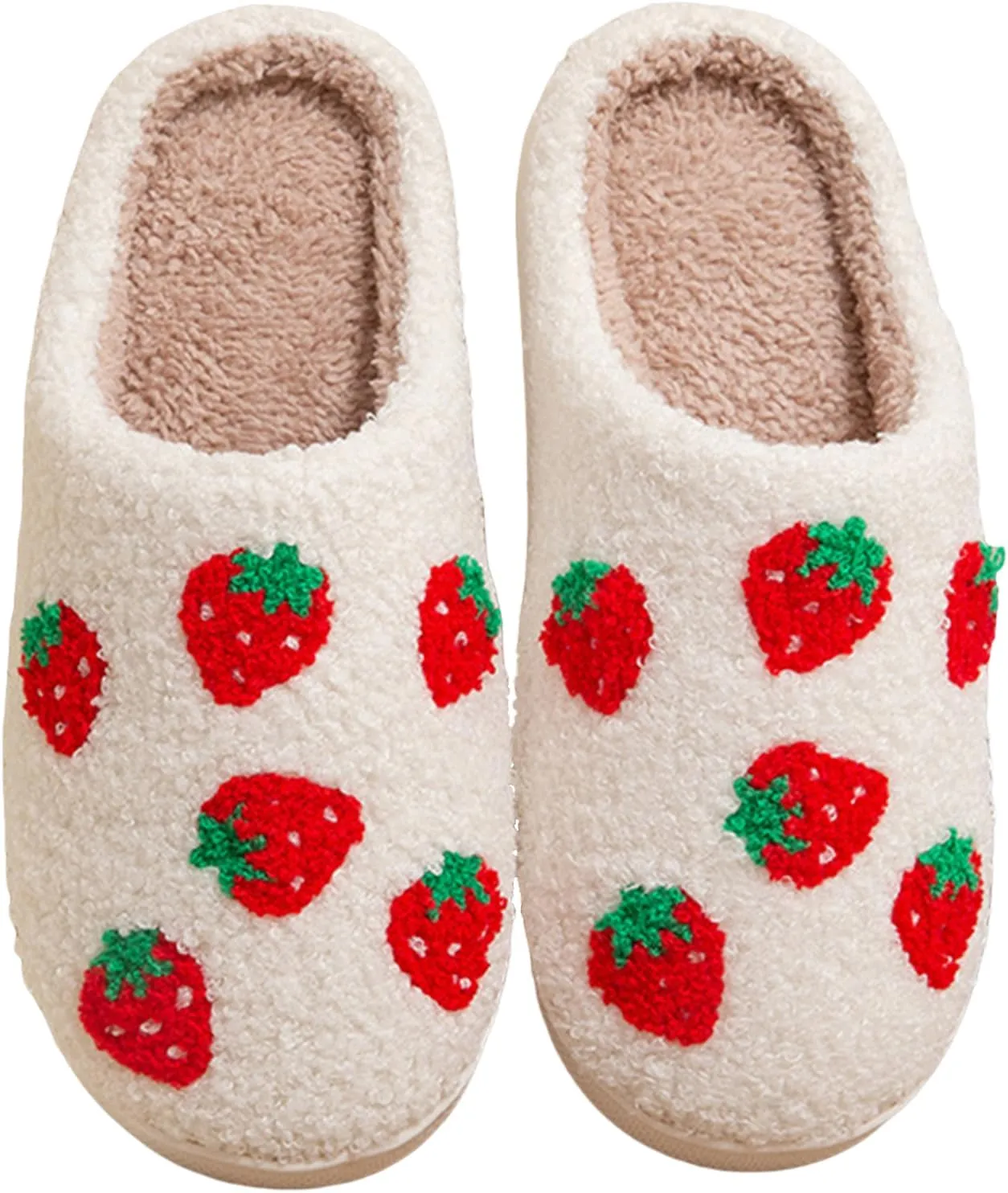 House Slippers for Women, Fruit Slipper with Strawberry Pineapple Flower Heart, Adult House Shoes with Checker Rainbow Evil Eyes Cat, Winter Fuzzy Bedroom Slides, Soft Cute Cozy