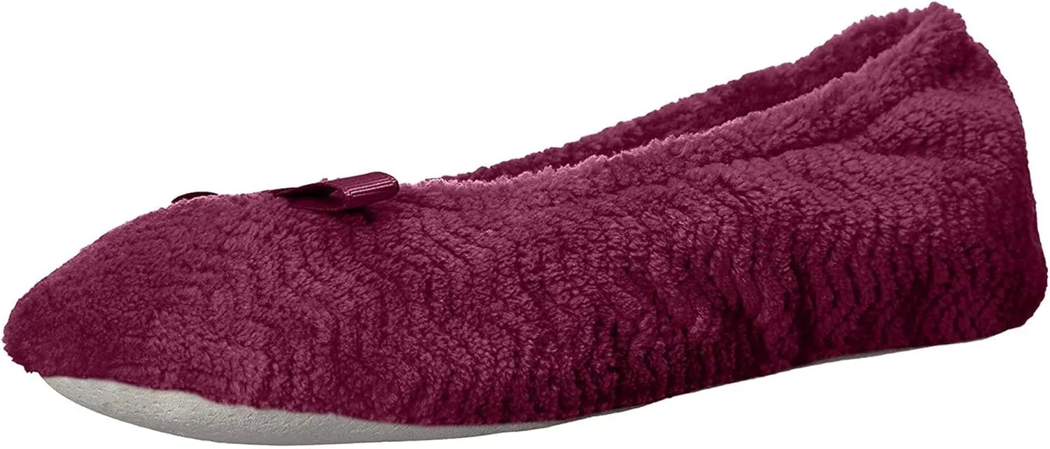 isotoner Women's Diamond Microterry Gemma Ballerina Slippers-Suede Sole with Memory Foam Comfort, Machine Washable