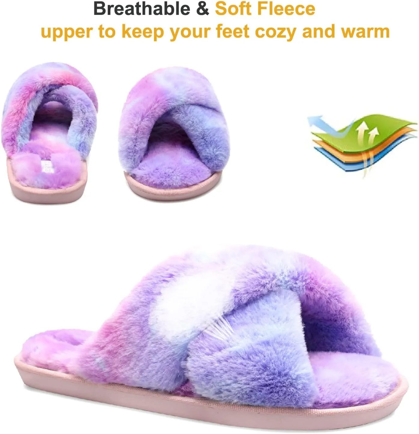 JIASUQI Women's Open Toe Slippers Fuzzy Fluffy House Slippers for Women Cozy Criss Cross Furry Slides Slippers