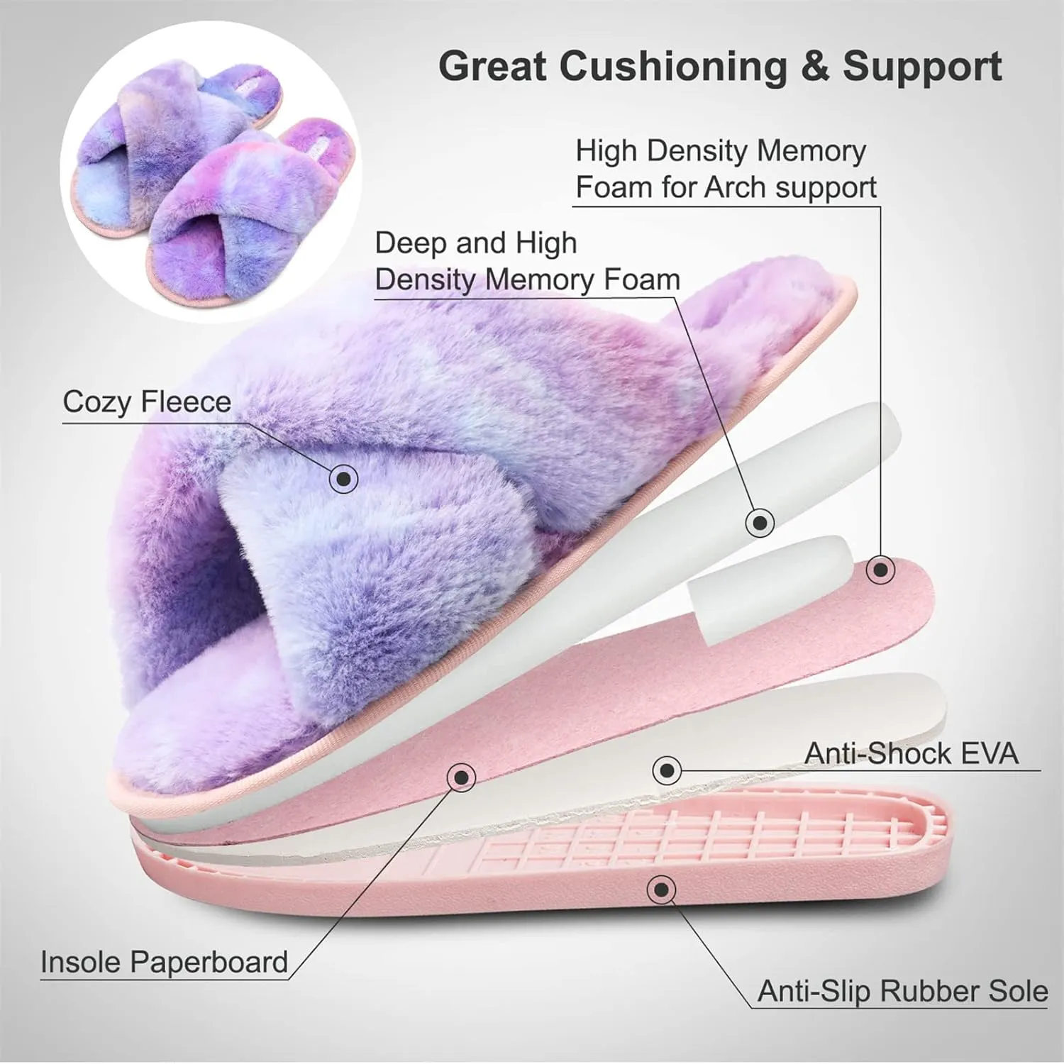 JIASUQI Women's Open Toe Slippers Fuzzy Fluffy House Slippers for Women Cozy Criss Cross Furry Slides Slippers
