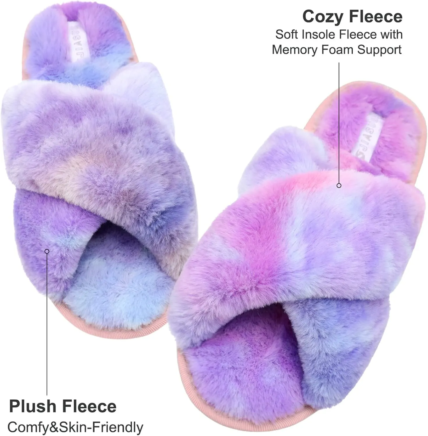 JIASUQI Women's Open Toe Slippers Fuzzy Fluffy House Slippers for Women Cozy Criss Cross Furry Slides Slippers