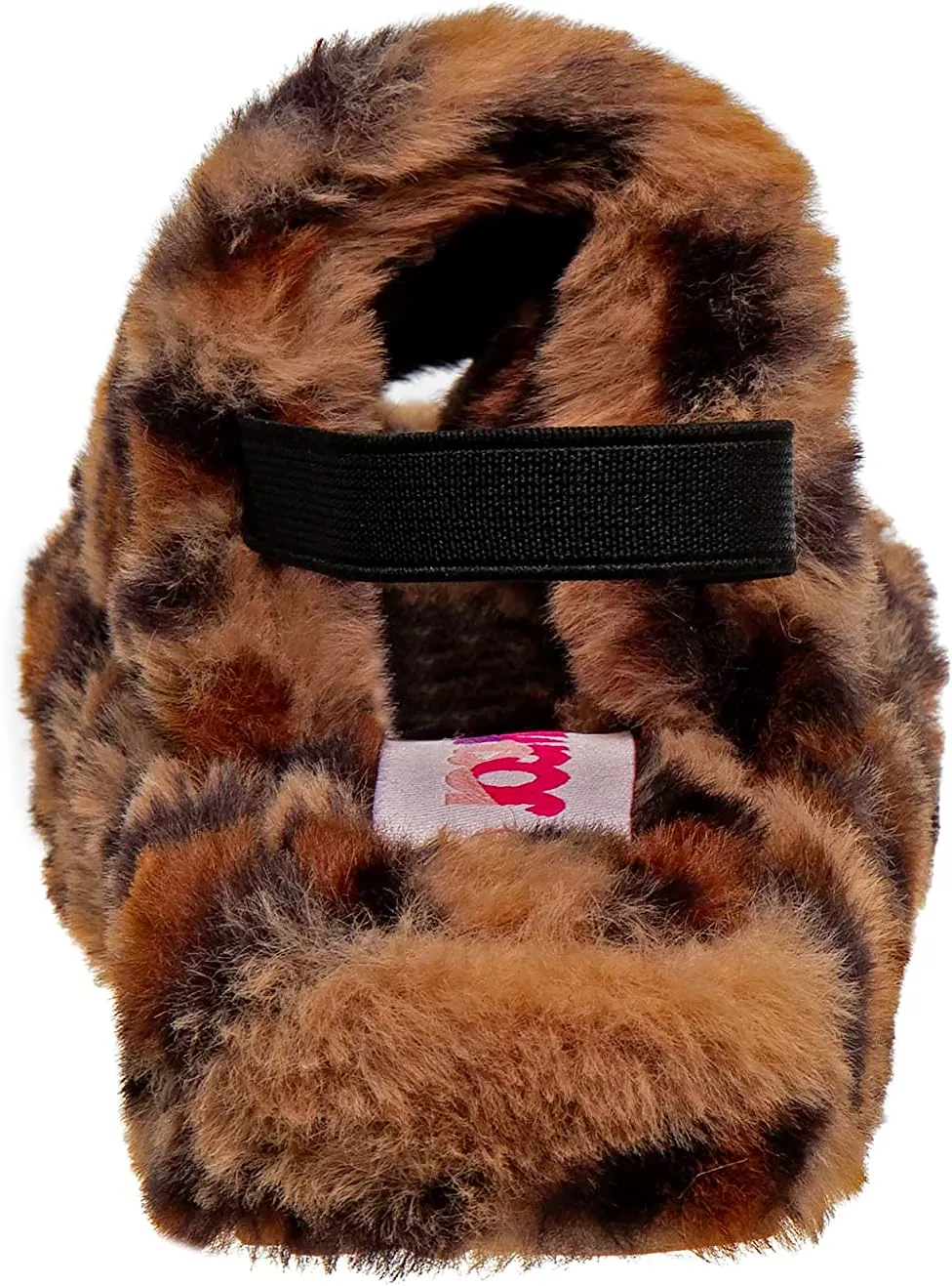 Josmo Girl's Fuzzy Furry Slippers-Soft and Cozy Faux Fur Open Toe Slide Sandals with Plush Fleece Toddler Kids Leopard Multi Pink Comfort House Shoes