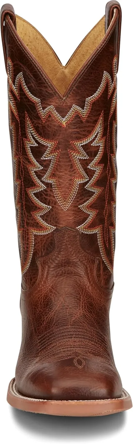 Justin Carsen 12" Square Toe Western Boot for Men - Hand-Distressed Leather, Bold Stitching, Orthotic Comfort, Rubber Outsole