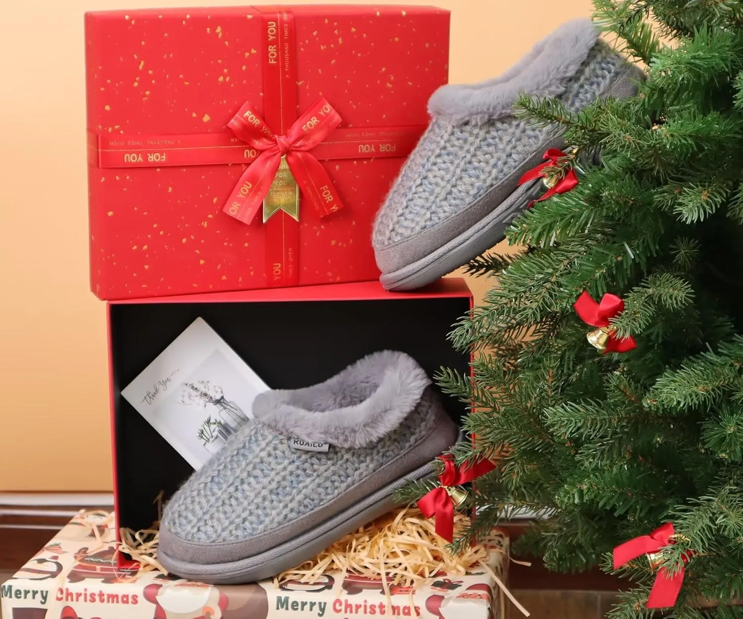 KuaiLu House Slippers for Women Comfortable Memory Foam Plaid Slipper Ladies Warm Fuzzy Plush Fur Lined Winter Home Shoes Orthotic Plantar Fasciitis Arch Support Indoor Outdoor