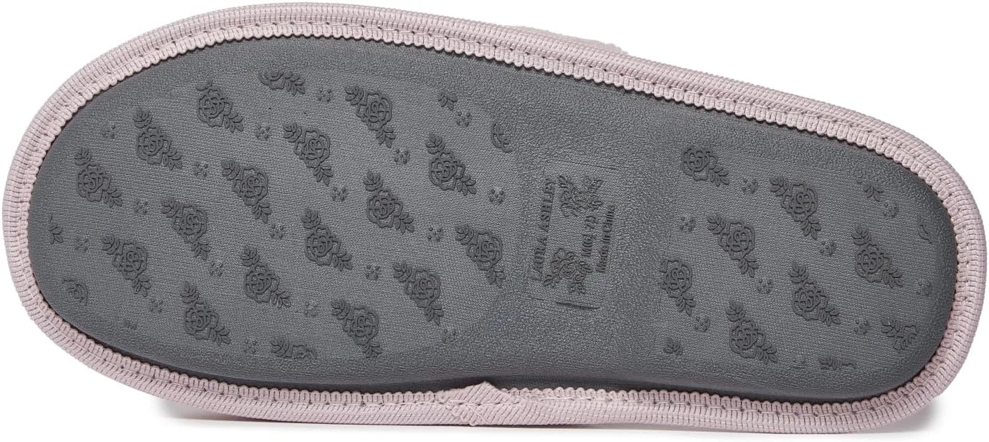 Laura Ashley Women's House Slippers - Cozy Bow Band Memory Foam Open Toe Spa Slide Slipper - Flat Slip On House Slippers for Women