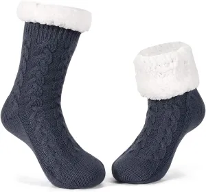 LEMZONE Women's Winter Slipper Socks Warm Cozy Fuzzy Fleece-lined Cabin Socks with Grippers