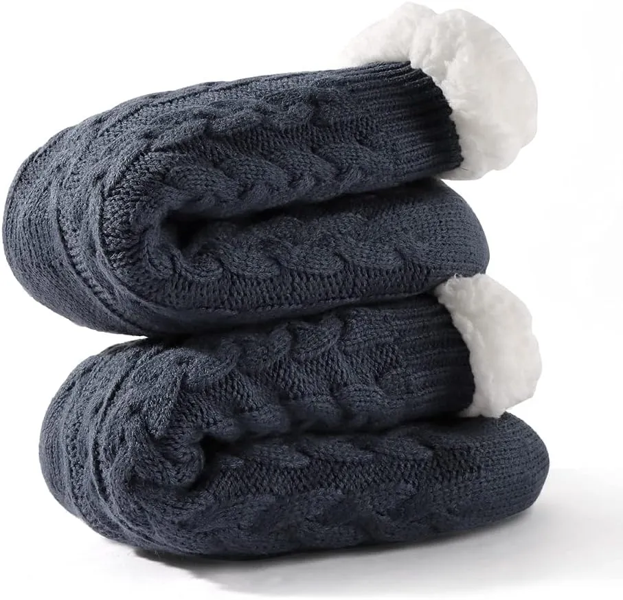 LEMZONE Women's Winter Slipper Socks Warm Cozy Fuzzy Fleece-lined Cabin Socks with Grippers
