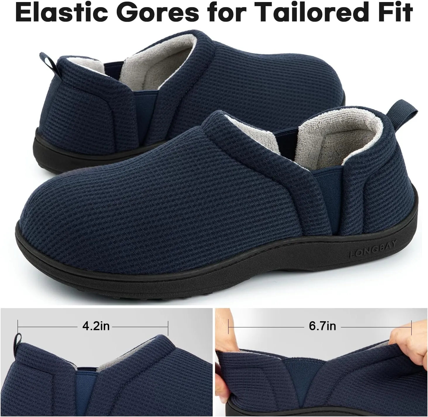 LongBay Men's Slippers Warm Bedroom House Shoes Slip-On Memory Foam Winter House Slippers for Indoor Outdoor
