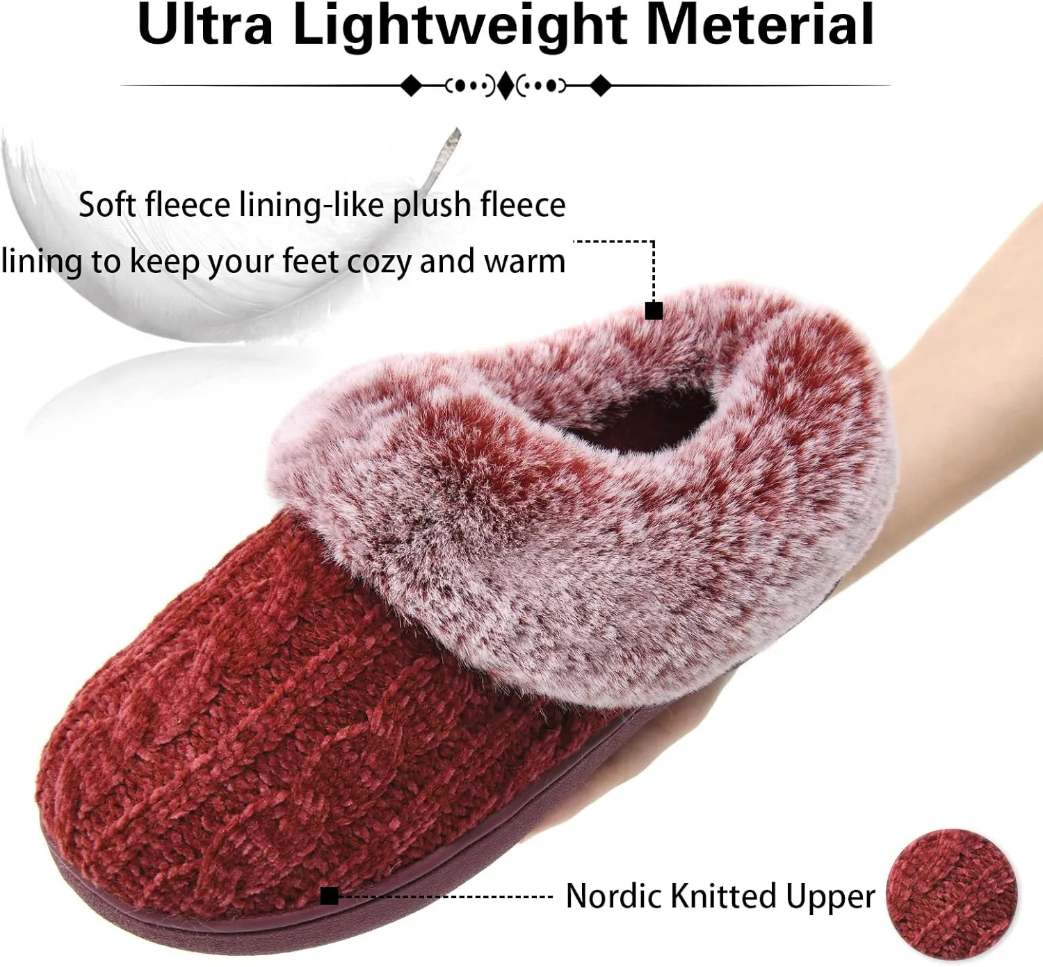 LORDFON Womens Winter House Slippers Memory Foam，Warm Closed Back Indoor Slippers For Women With Soft Faux Fur Plush Collar,Cozy Ladies Slip-on bedroom Home Slippers Non-Slip