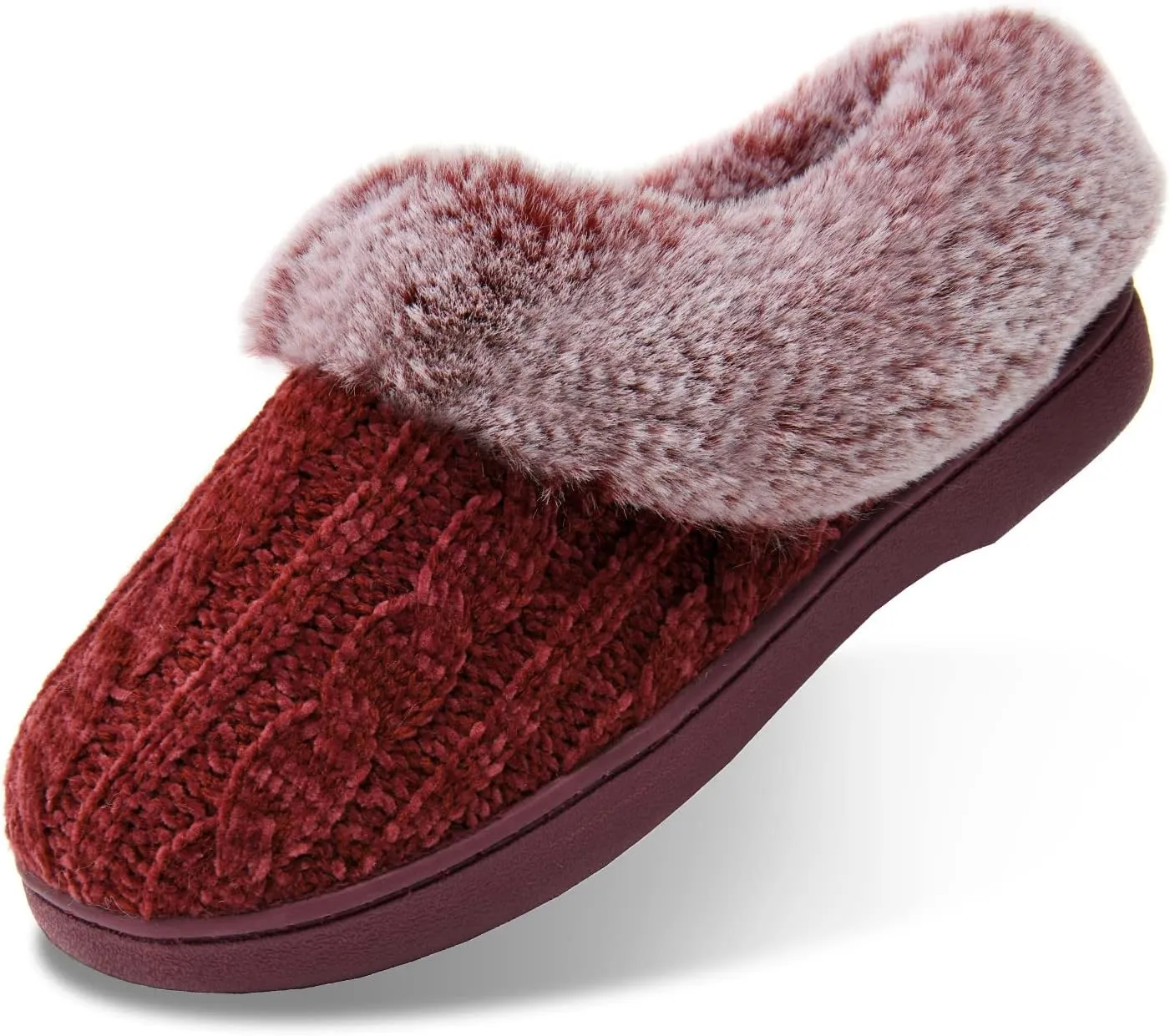LORDFON Womens Winter House Slippers Memory Foam，Warm Closed Back Indoor Slippers For Women With Soft Faux Fur Plush Collar,Cozy Ladies Slip-on bedroom Home Slippers Non-Slip