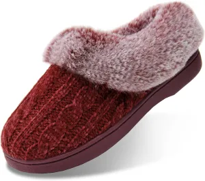 LORDFON Womens Winter House Slippers Memory Foam，Warm Closed Back Indoor Slippers For Women With Soft Faux Fur Plush Collar,Cozy Ladies Slip-on bedroom Home Slippers Non-Slip