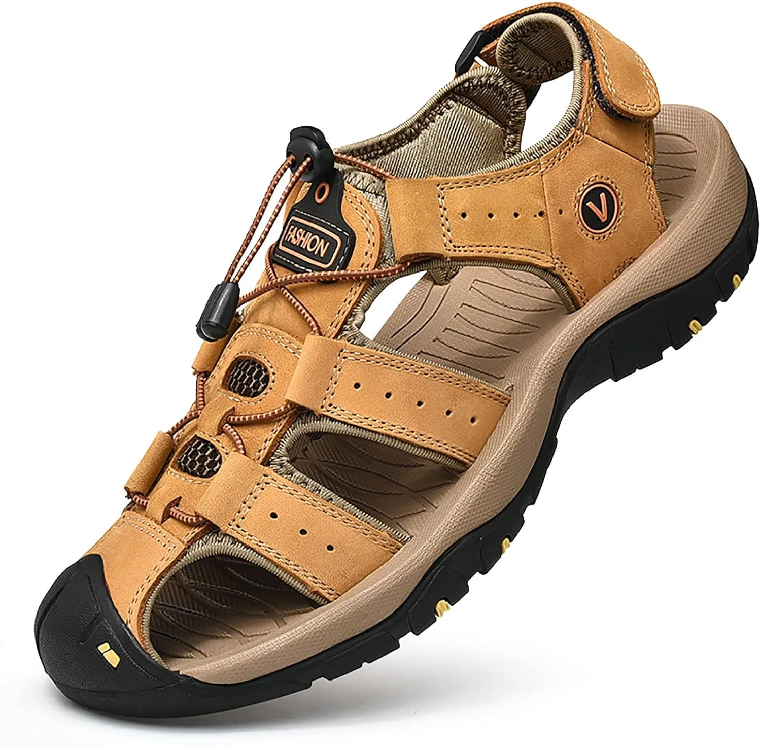 Mens Closed Toe Sport Sandals Leather Athletic Trail Walking Breathable Easy On Comfortable Hiking and Water Shoes
