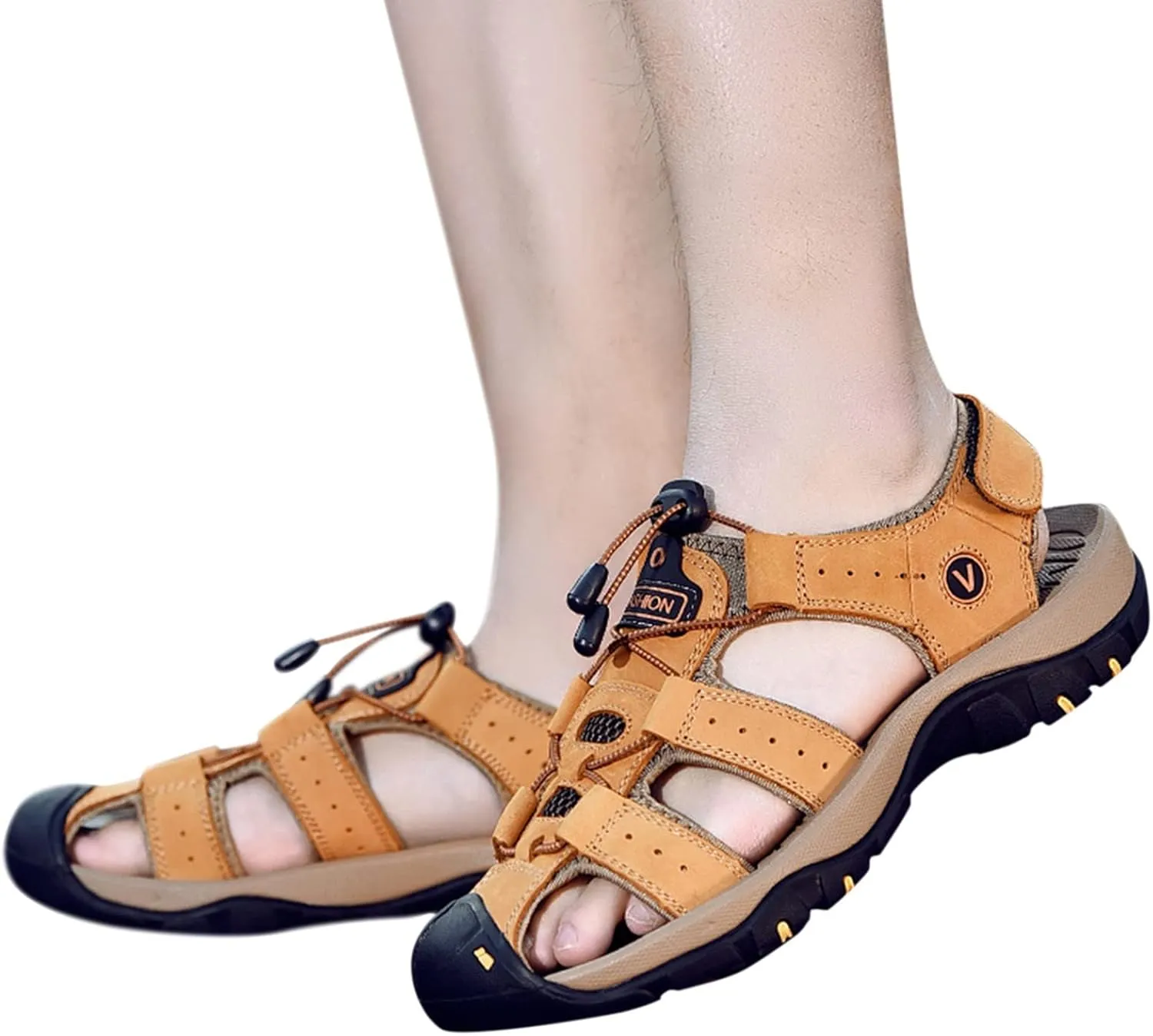 Mens Closed Toe Sport Sandals Leather Athletic Trail Walking Breathable Easy On Comfortable Hiking and Water Shoes