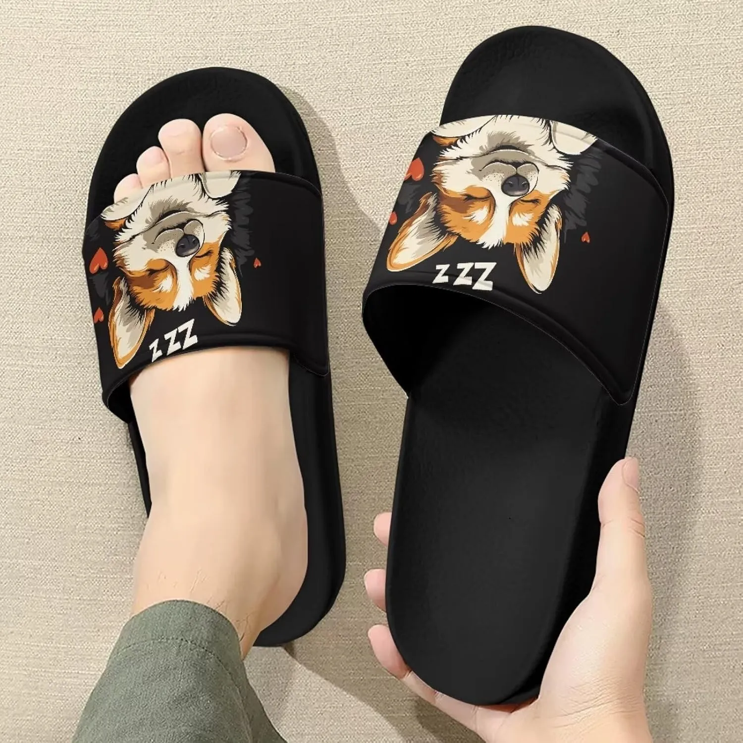 Mens Slide Sandal Slippers Open Toe Flat Slides House Slippers Shower Sandals for Home Beach Pool