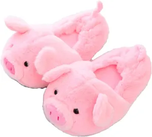Millffy Funny Womens Warm Animal Slippers - Furry Pink Pig House Shoes