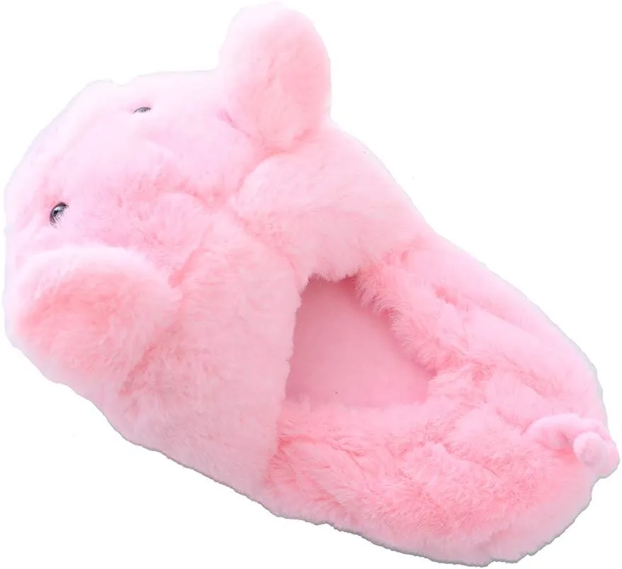 Millffy Funny Womens Warm Animal Slippers - Furry Pink Pig House Shoes