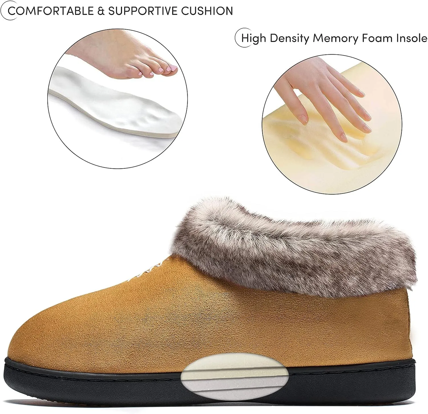 Mishansha Women's House Shoes Memory Foam Suede Moccasin Slippers Winter Warm Fleece Lined Home Shoes with Anti-Skid Rubber Sole