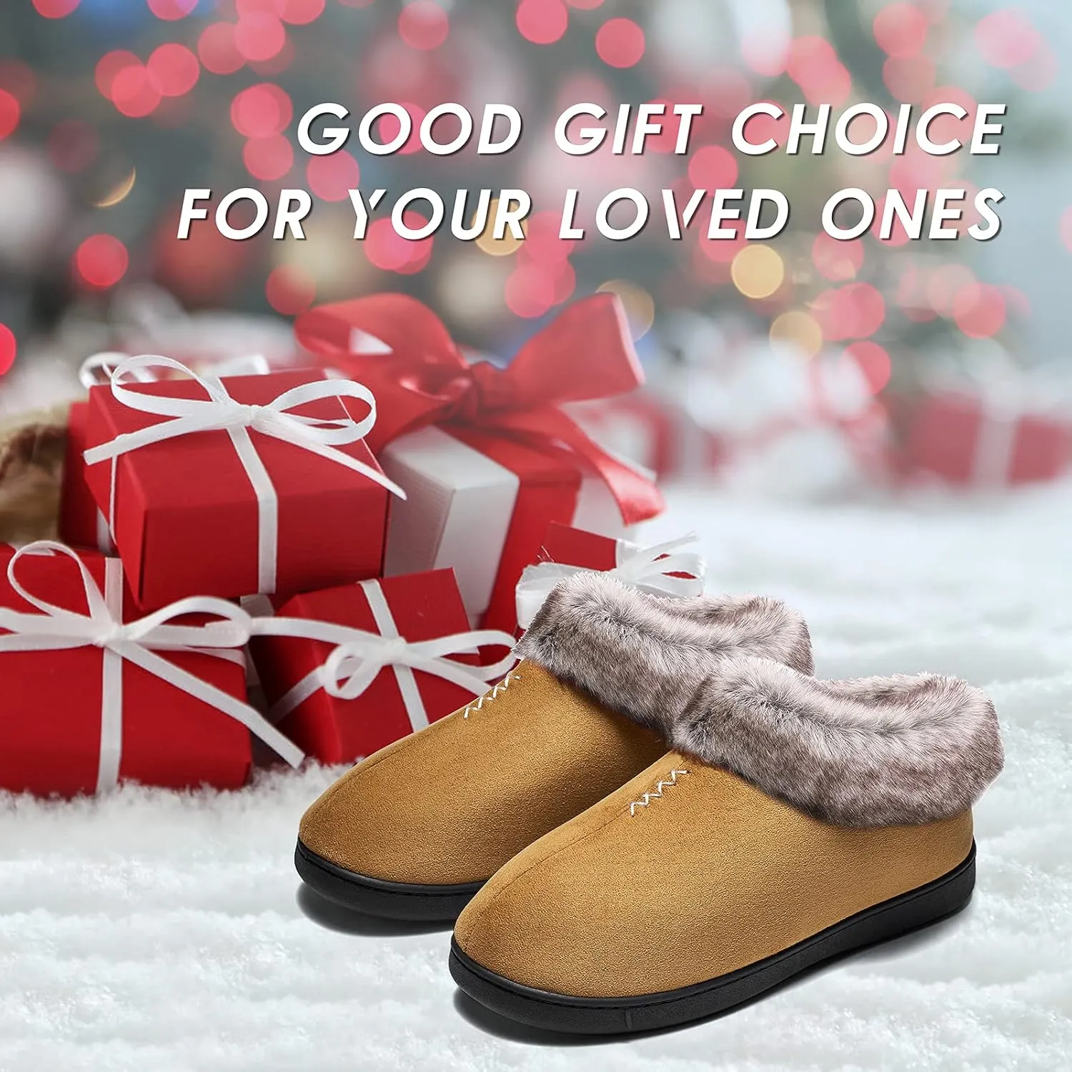 Mishansha Women's House Shoes Memory Foam Suede Moccasin Slippers Winter Warm Fleece Lined Home Shoes with Anti-Skid Rubber Sole