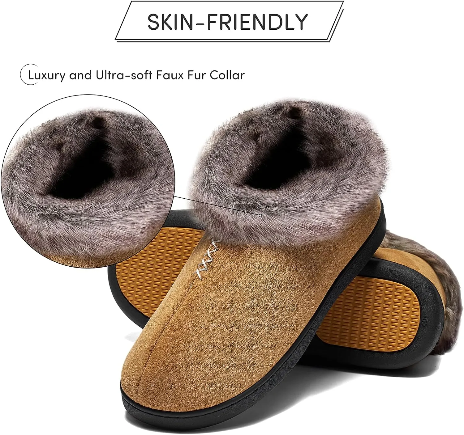 Mishansha Women's House Shoes Memory Foam Suede Moccasin Slippers Winter Warm Fleece Lined Home Shoes with Anti-Skid Rubber Sole