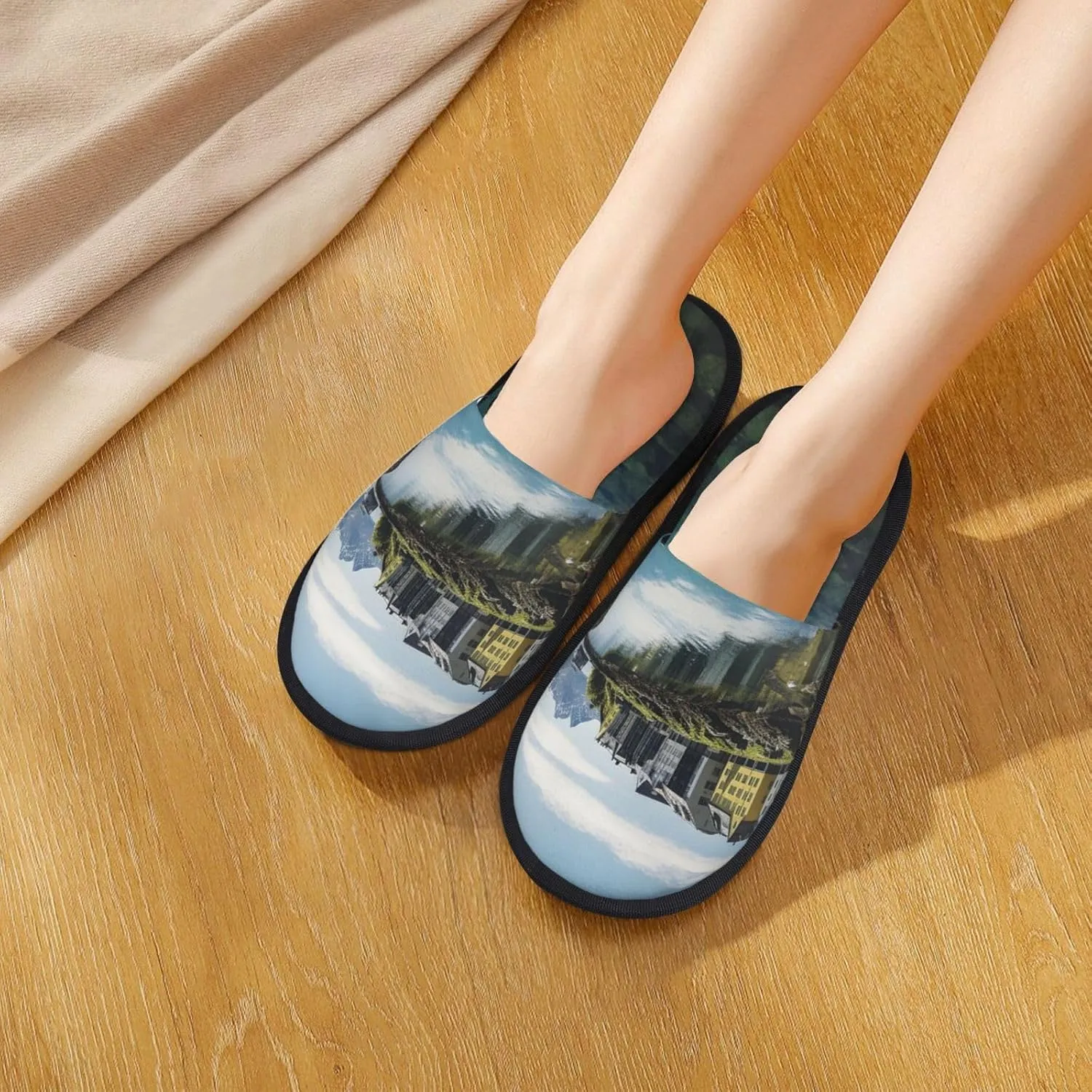 Norway Landscape Nature Sea Water Furry House Slippers for Women Men Soft Fuzzy Slippers Indoor Casual Plush House Shoes