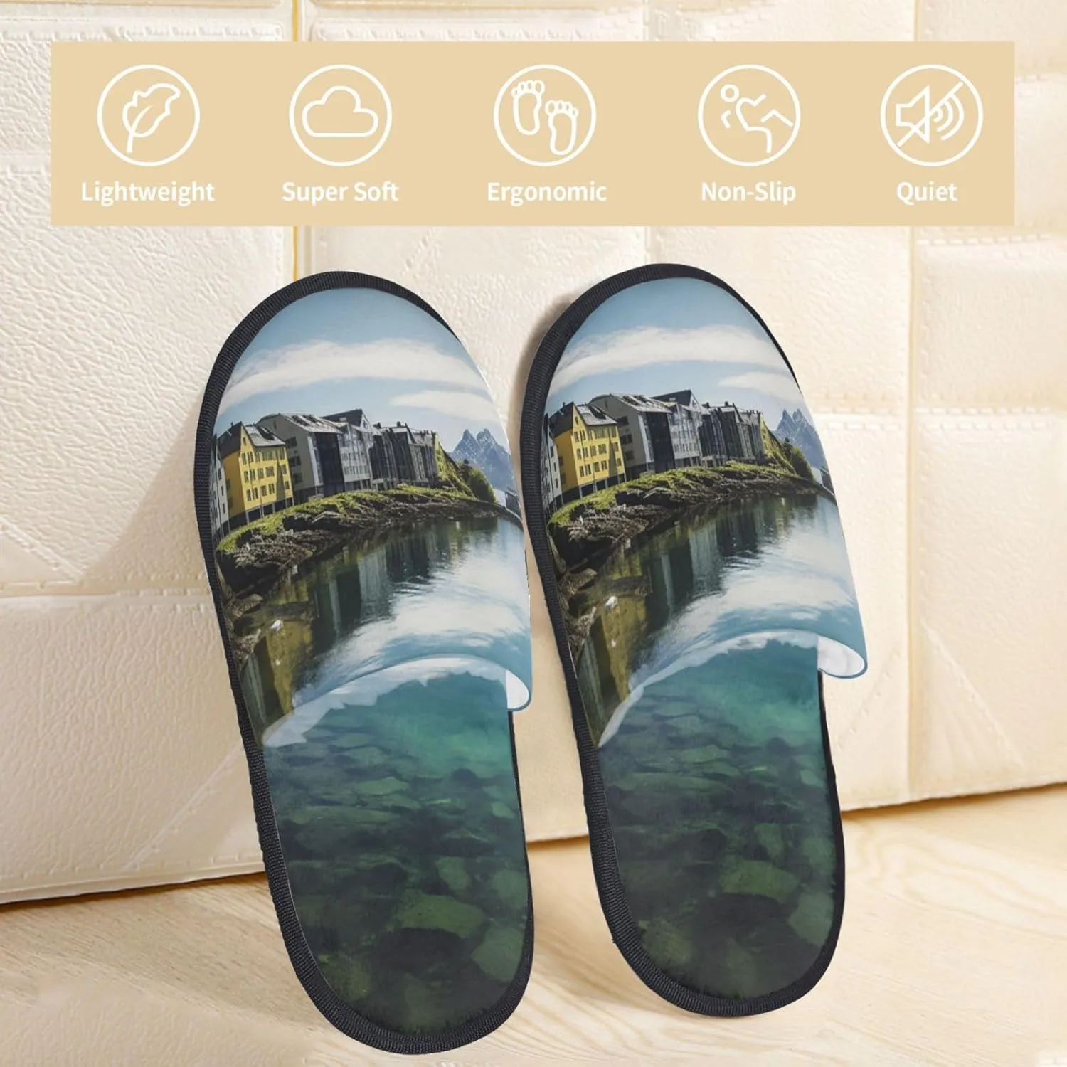 Norway Landscape Nature Sea Water Furry House Slippers for Women Men Soft Fuzzy Slippers Indoor Casual Plush House Shoes