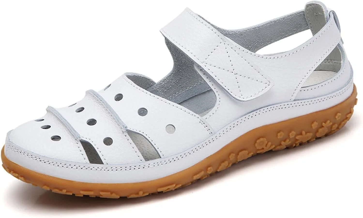 oiangi Womens Sandals Comfortable Wedge Sandals Summer Casual Hollow Hole Closed Toe Hook and Loop Sandals Lightweight Outdoor Non-Slip Ladies Shoes
