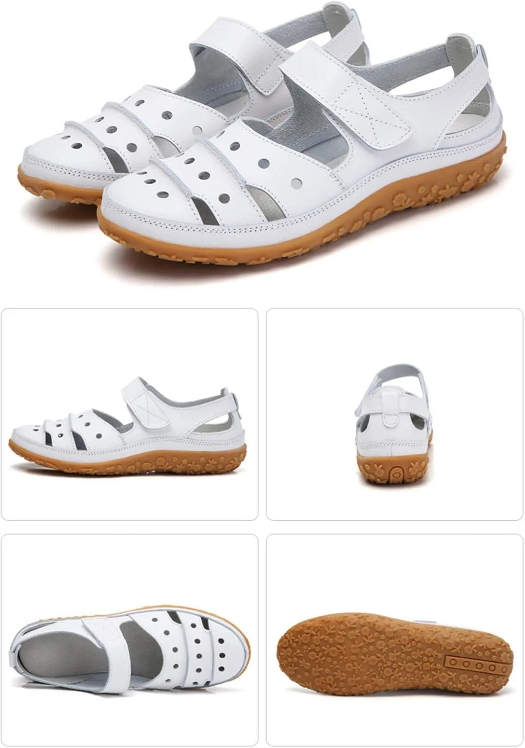 oiangi Womens Sandals Comfortable Wedge Sandals Summer Casual Hollow Hole Closed Toe Hook and Loop Sandals Lightweight Outdoor Non-Slip Ladies Shoes