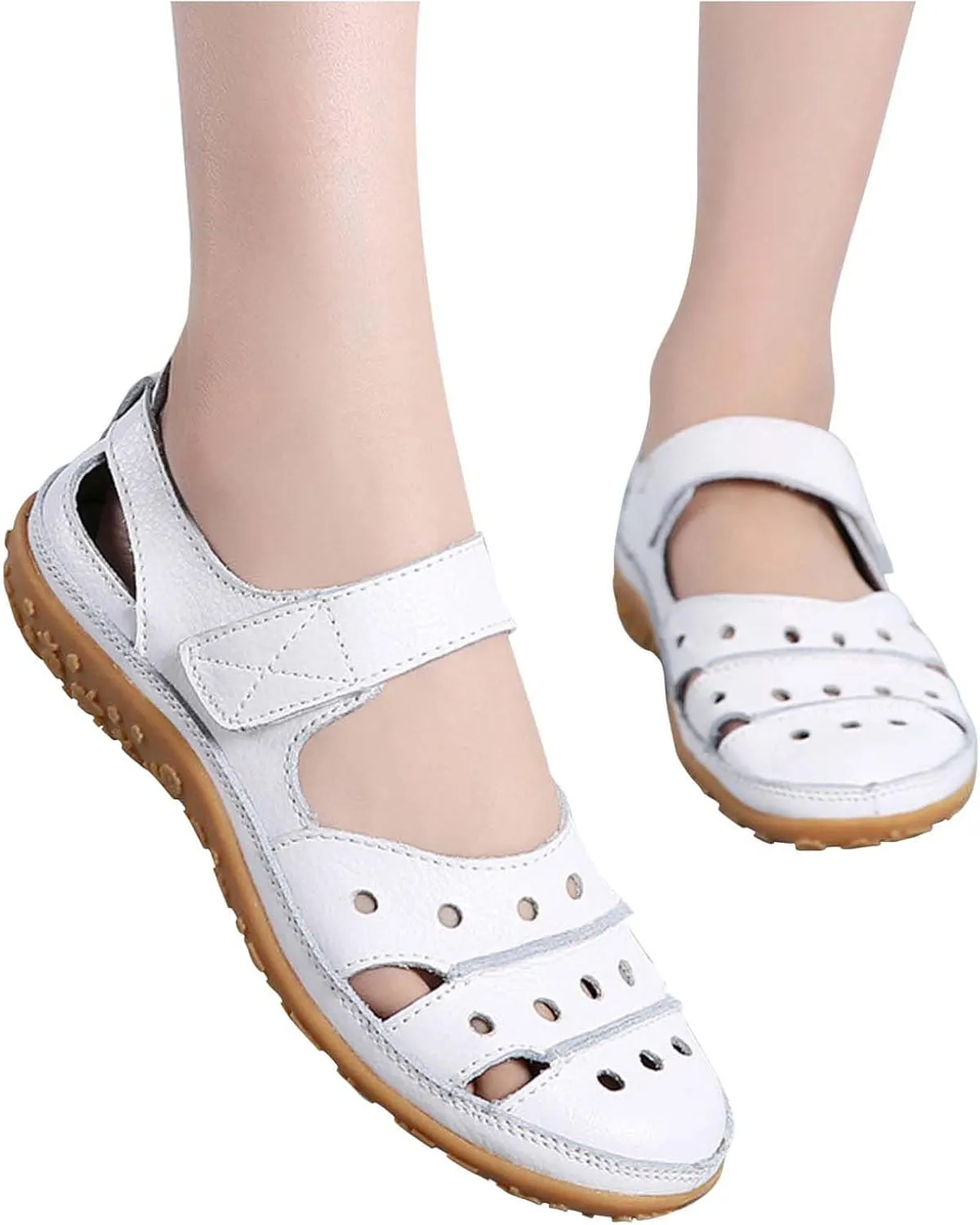 oiangi Womens Sandals Comfortable Wedge Sandals Summer Casual Hollow Hole Closed Toe Hook and Loop Sandals Lightweight Outdoor Non-Slip Ladies Shoes