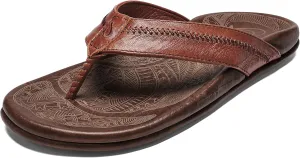 OLUKAI Hiapo Men's Beach Sandals, Full-Grain Leather Flip-Flop Slides, Compression Molded Footbed & Comfort Fit, Enhanced Grip Soles