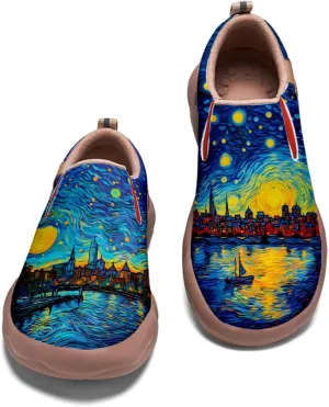 Onehorse Women's Loafers Slip-Ons Casual Travel Shoes Lightweight Comfortable City Painted Leather Fashion Sneaker